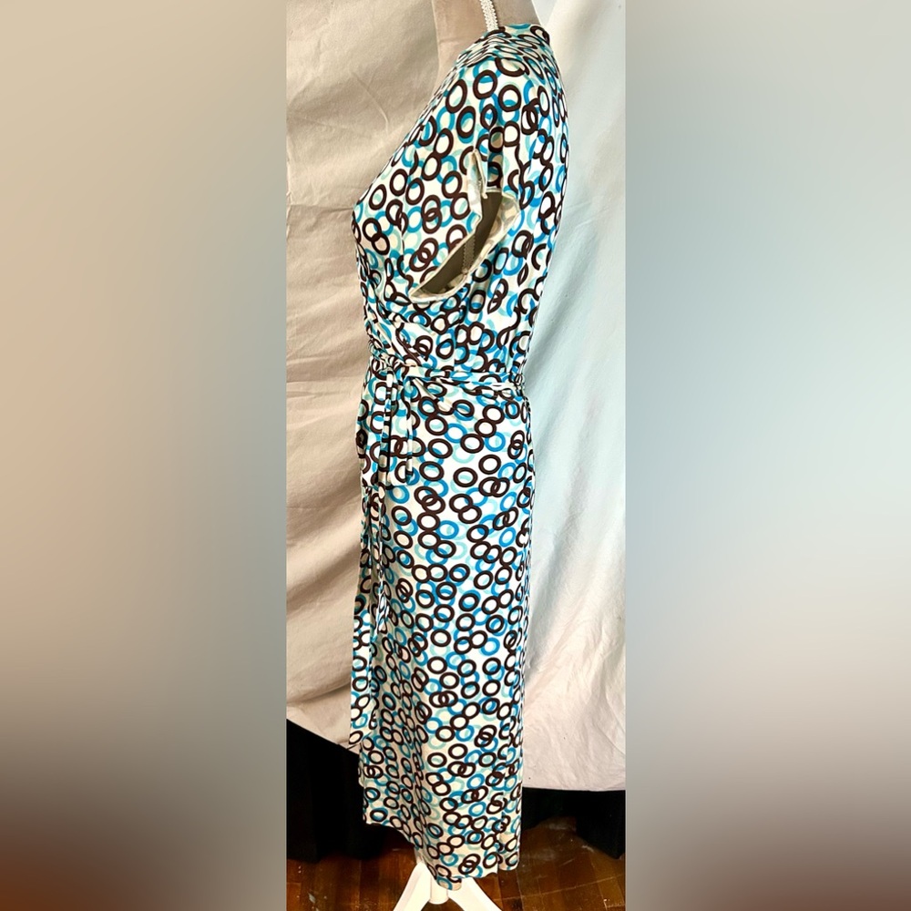 Vintage Y2K Banana Republic Cream, Blue Silk, Cotton Wrap Dress, Size XL - Picture 6 of 14